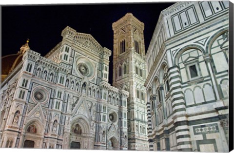 Framed Architectural detail of a cathedral at night, Duomo Santa Maria Del Fiore, Florence, Tuscany, Italy Print