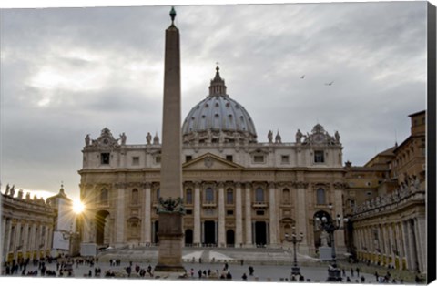 Framed Obelisk in front of the St. Peter&#39;s Basilica at sunset, St. Peter&#39;s Square, Vatican City Print