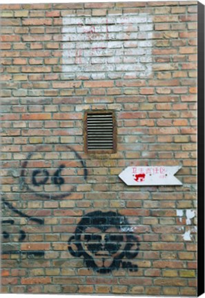 Framed Art and signs painted on a brick wall, Dashanzi Art District, Dashanzi, Chaoyang District, Beijing, China Print