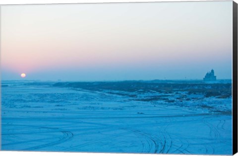 Framed Sunset over the frozen Songhua River, Harbin, Heilungkiang Province, China Print