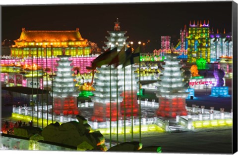 Framed Ice buildings at the Harbin International Ice and Snow Sculpture Festival, Harbin, Heilungkiang Province, China Print