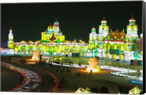 Framed Tourists at the Harbin International Ice and Snow Sculpture Festival, Harbin, Heilungkiang Province, China Print