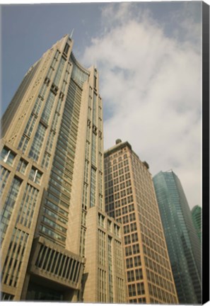 Framed Low angle view of skyscrapers in a city, Century Avenue, Pudong, Shanghai, China Print