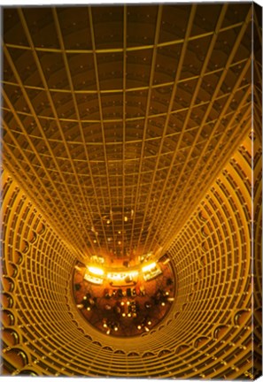 Framed Interiors of Jin Mao Tower looking down to the lobby of the Grand Hyatt hotel, Lujiazui, Pudong, Shanghai, China Print