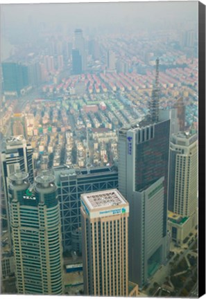 Framed Aerial view of new Pudong district housing, Shanghai, China Print