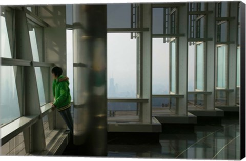 Framed Person viewing a city from observation point in a tower, Jin Mao Tower, Lujiazui, Pudong, Shanghai, China Print