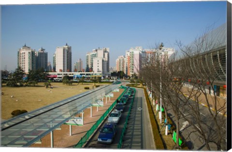 Framed Taxis parked outside a maglev train station, Pudong, Shanghai, China Print