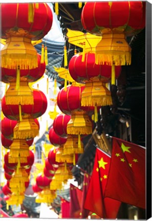 Framed Festive lanterns at bazaar, Yu Yuan Gardens, Shanghai, China Print