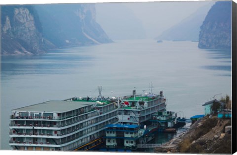 Framed Yangtze River Cruise Ships at anchor, Yangtze River, Yichang, Hubei Province, China Print