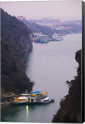 Framed Ferries at anchor, Yangtze River, Yichang, Hubei Province, China Print