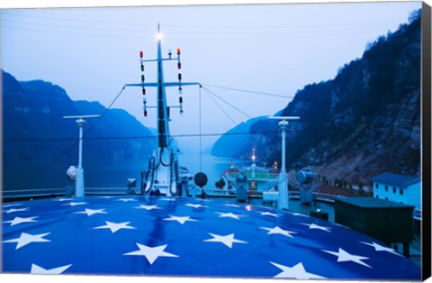 Framed Yangtze River Cruise Ship view at dawn, Yangtze River, Yichang, Hubei Province, China Print