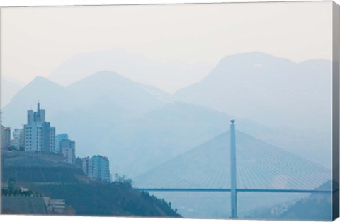 Framed Town of Badong viewed from Wu Gorge, Yangtze River, Hubei Province, China Print