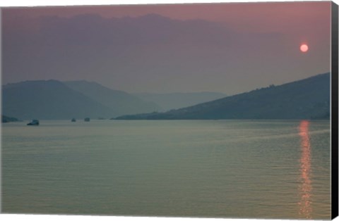 Framed Sunset over a river, Fengdu, Yangtze River, Chongqing Province, China Print