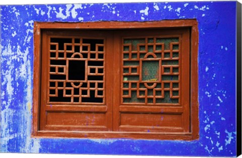 Framed Blue Temple Wall at Mingshan, Fengdu Ghost City, Fengdu, Yangtze River, Chongqing Province, China Print