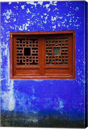 Framed Blue Temple wall detail, Mingshan, Fengdu Ghost City, Fengdu, Yangtze River, Chongqing Province, China Print