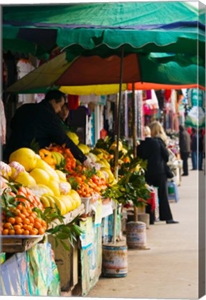 Framed Fruit stalls at a street market, Mingshan, Fengdu Ghost City, Fengdu, Yangtze River, Chongqing Province, China Print