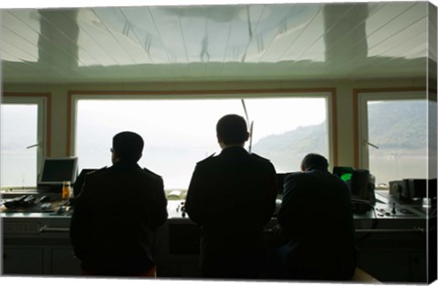 Framed Crew on the bridge of Yangzi River Cruise Ship, Yangtze River, Chongqing Province, China Print