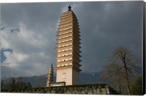 Framed Low angle view of Qianxun Pagoda, Three Pagodas, Old Town, Dali, Yunnan Province, China Print