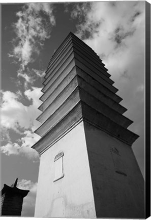 Framed Low angle view of Qianxun Pagoda, Three Pagodas, Old Tow, Dali, Yunnan Province, China (Black and White) Print