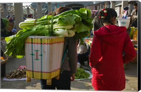 Framed People at a vegetable market, Xizhou, Erhai Hu Lake Area, Yunnan Province, China Print