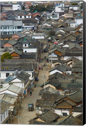 Framed High angle view of houses in a village, Tianshengying, Erhai Hu Lake Area, Yunnan Province, China Print
