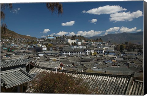 Framed High angle view of houses in a town, Old Town, Lijiang, Yunnan Province, China Print