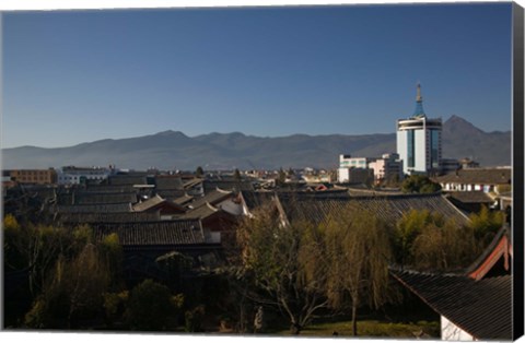 Framed High angle view of buildings in the new town viewed from Mu Family Mansion, Lijiang, Yunnan Province, China Print