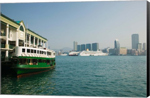 Framed Star ferry on a pier with buildings in the background, Central District, Hong Kong Island, Hong Kong Print