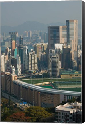 Framed High angle view of a horseracing track, Happy Valley Racecourse, Happy Valley, Wan Chai District, Hong Kong Print