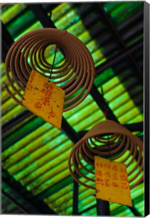 Framed Large incense coils hanging from Green Roof, Central District, Hong Kong Island, Hong Kong Print