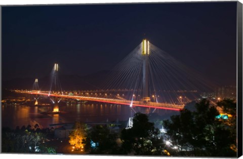 Framed Bridge lit up at night, Ting Kau Bridge, Rambler Channel, New Territories, Hong Kong Print