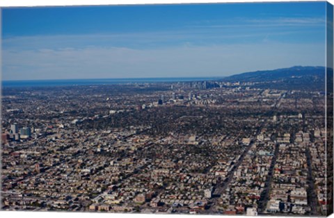 Framed Aerial view of Downtown Los Angeles, Los Angeles, California Print