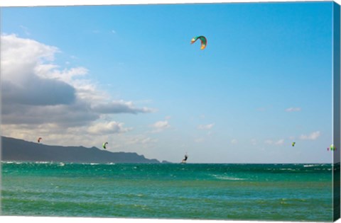 Framed Tourists kiteboarding in the ocean, Maui, Hawaii, USA Print