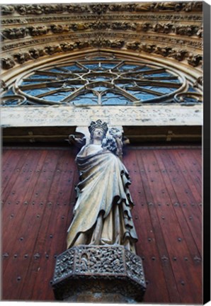 Framed Virgin Mary statue with Jesus Christ at Reims Cathedral, Reims, Marne, Champagne-Ardenne, France Print