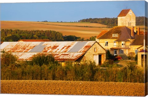 Framed Buildings in a town at morning, Nanteuil la Foret, Marne, Champagne-Ardenne, France Print