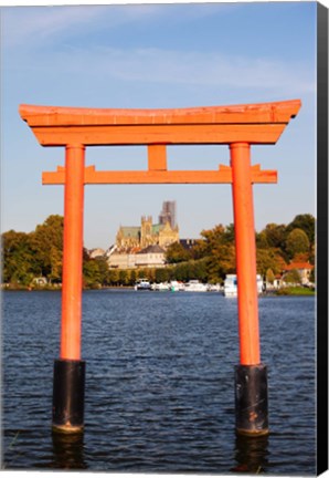 Framed Saint-Etienne Cathedral viewed through from Japanese Gate, Moselle River, Metz, Lorraine, Moselle, France Print