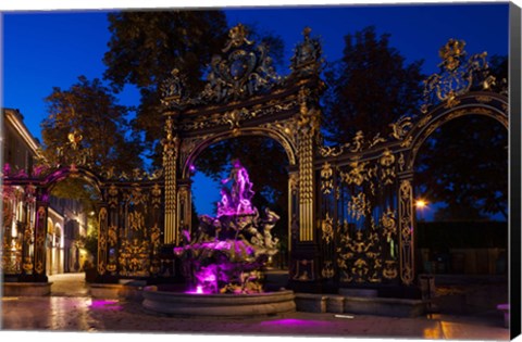 Framed Fountain at a square, Place Stanislas, Nancy, Meurthe-et-Moselle, Lorraine, France Print