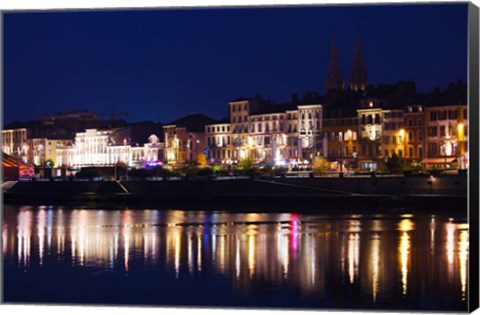 Framed Quai Lamartine at Night, Saone River, Macon, Burgundy, Saone-et-Loire, France Print