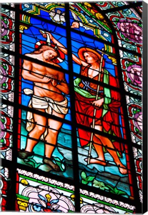 Framed Stained glass window at Cathedral of Notre Dame Le Puy, Le Puy-en-Velay, Haute-Loire, Auvergne, France Print