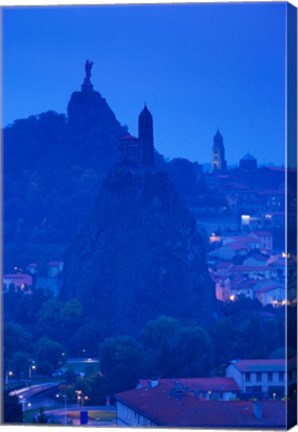 Framed Rocher Corneille with Saint Michel d&#39;Aiguilhe and Cathedral of Notre Dame Le Puy, Le Puy-en-Velay, Haute-Loire, Auvergne, France Print