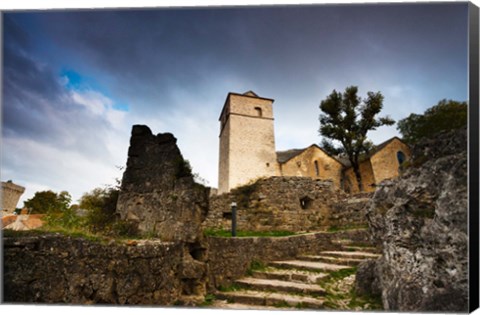 Framed Fortified church at La Couvertoirade, Aveyron, Midi-Pyrenees, France Print