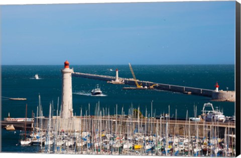 Framed Port with the Mole St-Louis pier lighthouse, Sete, Herault, Languedoc-Roussillon, France Print