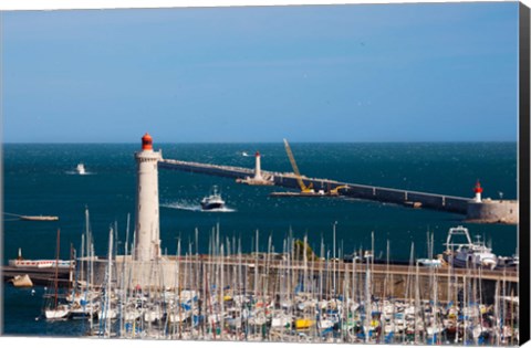 Framed Port with the Mole St-Louis pier lighthouse, Sete, Herault, Languedoc-Roussillon, France Print