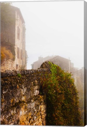 Framed View of a town in fog, Cordes-sur-Ciel, Tarn, Midi-Pyrenees, France Print