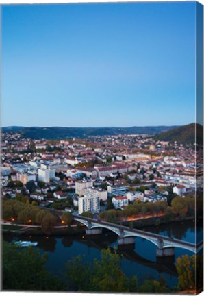 Framed Elevated view of a Town at Dusk, Cahors, Lot, Midi-Pyrenees, France Print