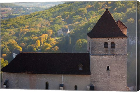 Framed 15th century church at St-Cirq-Lapopie, Lot, Midi-Pyrenees, France Print