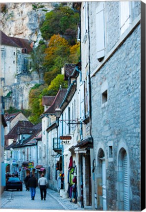 Framed Tourists walking in the street of lower town, Rocamadour, Lot, Midi-Pyrenees, France Print