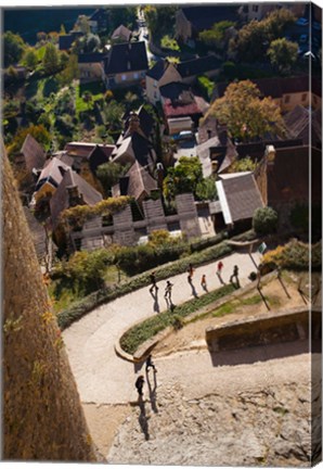 Framed Elevated view of a village with Chateau de Castelnaud, Castelnaud-la-Chapelle, Dordogne, Aquitaine, France Print