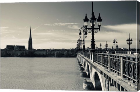 Framed Pont de Pierre bridge across Garonne River, Bordeaux, Gironde, Aquitaine, France Print