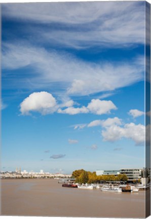 Framed Boats with a city at the waterfront, Garonne River, Bordeaux, Gironde, Aquitaine, France Print